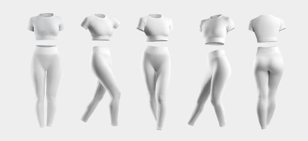 istock White compression suit mockup, crop top, t-shirt, leggings, 3D rendering, front, back view, isolated on background. 1352445926