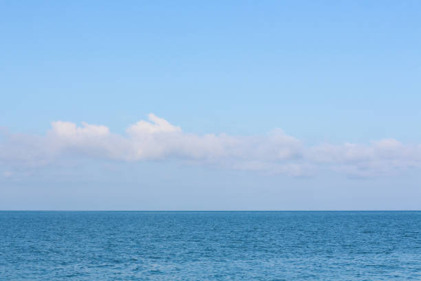 istock Calm blue sea or ocean with blue sky above 1352449605
