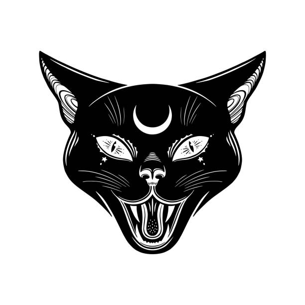 Angry Black witches cat Angry Black witches cat. Happy Halloween black cat stock illustrations