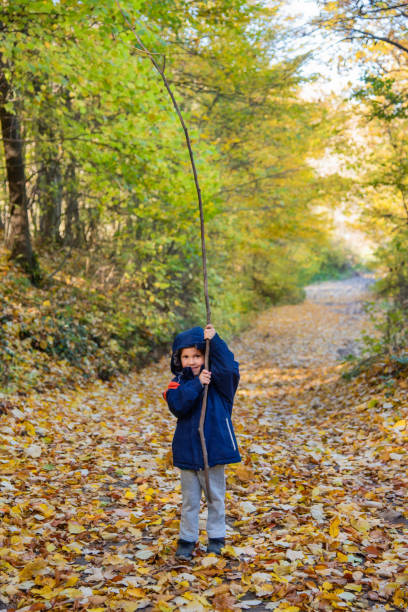 istock Child and nature. A beautiful boy in the forest. 1352453608