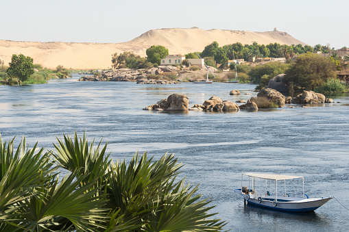 Beautiful Nubian landscape in Aswan with river Nile, Egypt