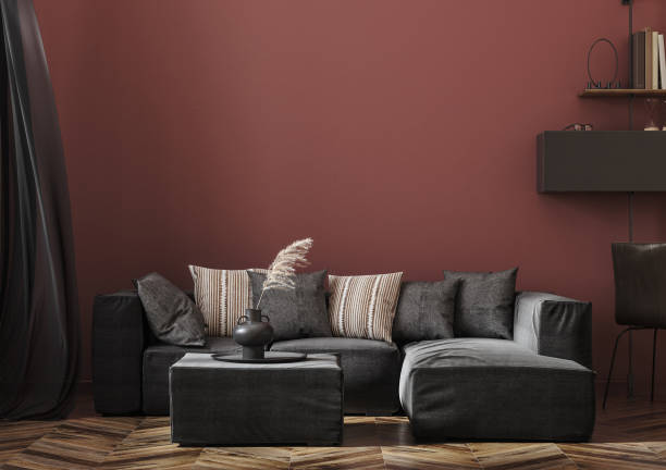 istock Dark loft living room interior background with sofa 1352454963
