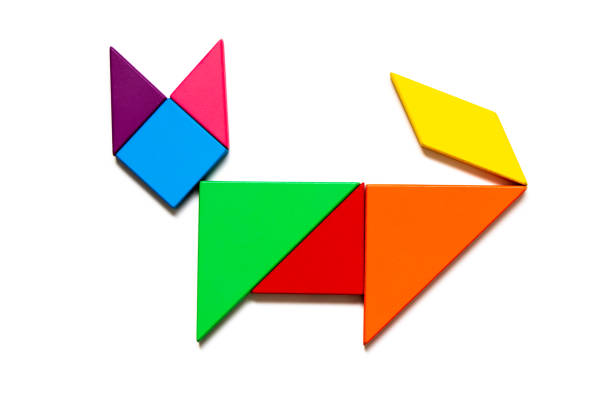 istock Color tangram puzzle in cat shape on white background 1352456550