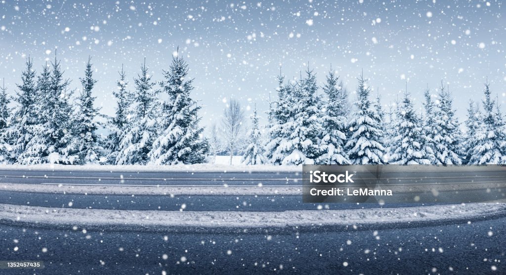 Panoramic View Of The Beautiful Country Road In Winter In Snowfall Stock  Photo - Download Image Now - iStock