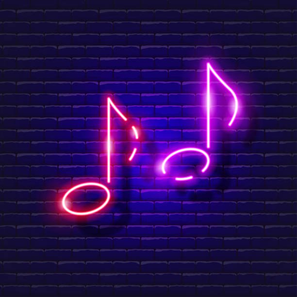 Sixteenth notes neon icon. Music glowing sign. Music concept. Vector illustration for Sound recording studio design, advertising, signboards, vocal studio. Sixteenth notes neon icon. Music glowing sign. Music concept. Vector illustration for Sound recording studio design, advertising, signboards, vocal studio neon music notes stock illustrations