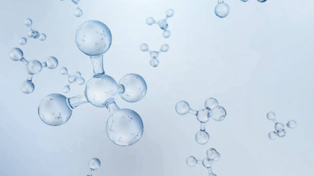 3D illustration molecules in water drop stock photo