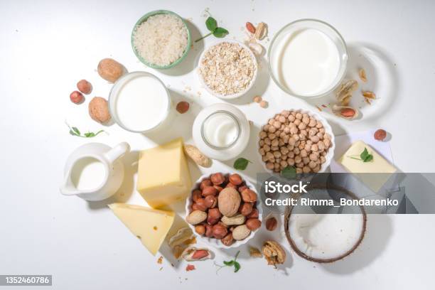Plantbased Alternative Nondairy Products Stock Photo - Download Image Now - Veganism, Cheese, Food