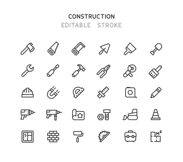 Vector illustration of Construction Line Icons Editable Stroke