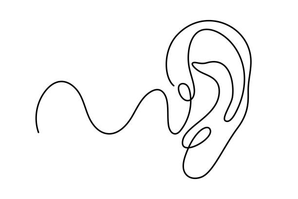 Human ear continuous one line drawing. Human ear continuous one line drawing. World deaf day single line concept. Minimalist vector illustration. ear stock illustrations