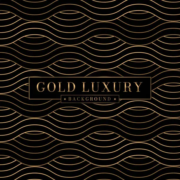 Vector illustration of Abstract gold luxury wavy lines seamless pattern. Japanese style curve wave background