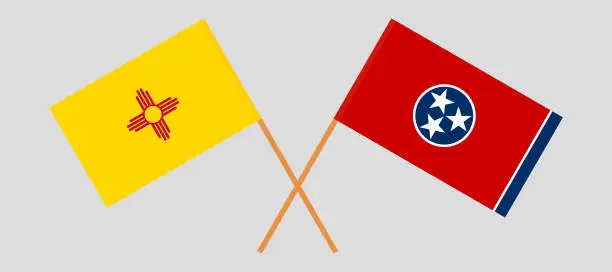 Vector illustration of Crossed flags of the State of New Mexico and State of Tennessee. Official colors. Correct proportion
