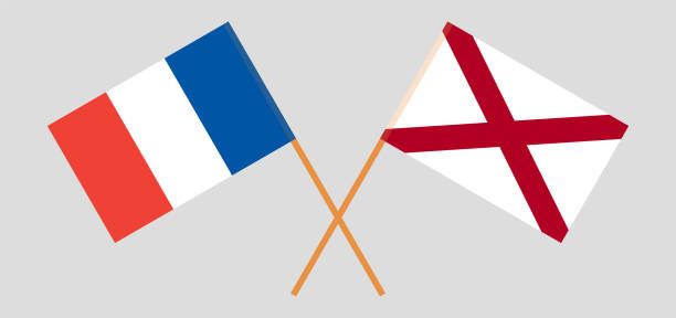 Crossed flags of France and The State of Alabama. Official colors. Correct proportion Crossed flags of France and The State of Alabama. Official colors. Correct proportion. Vector illustration alabama football stock illustrations