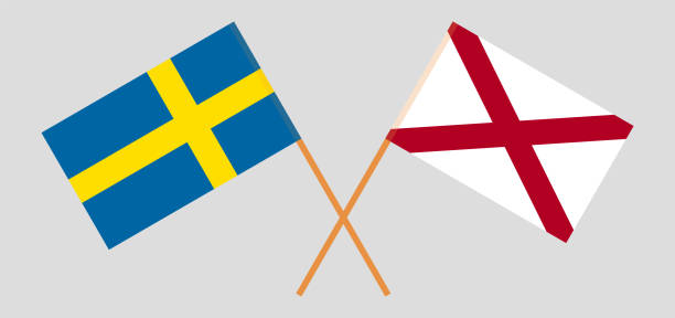 Crossed flags of Sweden and The State of Alabama. Official colors. Correct proportion Crossed flags of Sweden and The State of Alabama. Official colors. Correct proportion. Vector illustration alabama football stock illustrations