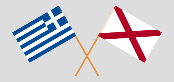 Crossed flags of Greece and The State of Alabama. Official colors. Correct proportion Crossed flags of Greece and The State of Alabama. Official colors. Correct proportion. Vector illustration alabama football stock illustrations