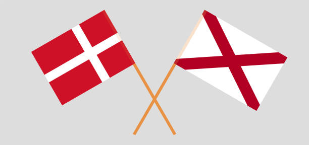 Crossed flags of Denmark and The State of Alabama. Official colors. Correct proportion Crossed flags of Denmark and The State of Alabama. Official colors. Correct proportion. Vector illustration alabama football stock illustrations