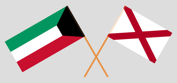 Crossed flags of Kuwait and The State of Alabama. Official colors. Correct proportion Crossed flags of Kuwait and The State of Alabama. Official colors. Correct proportion. Vector illustration alabama football stock illustrations