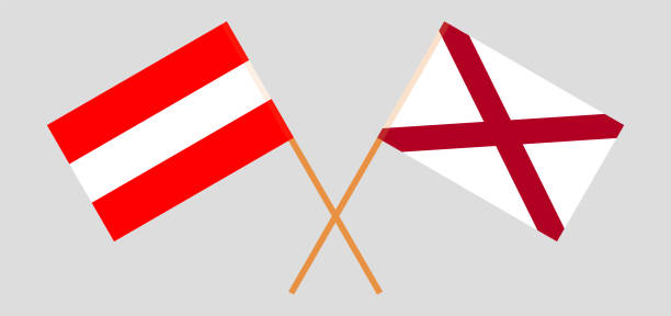 Crossed flags of Austria and The State of Alabama. Official colors. Correct proportion Crossed flags of Austria and The State of Alabama. Official colors. Correct proportion. Vector illustration alabama football stock illustrations