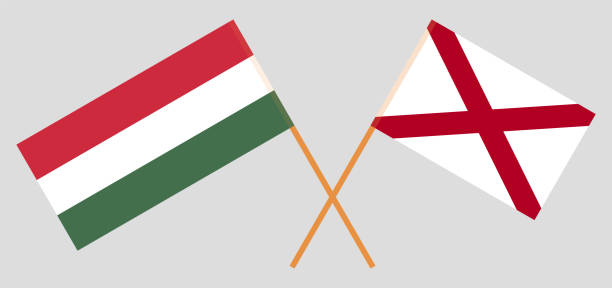 Crossed flags of Hungary and The State of Alabama. Official colors. Correct proportion Crossed flags of Hungary and The State of Alabama. Official colors. Correct proportion. Vector illustration alabama football stock illustrations