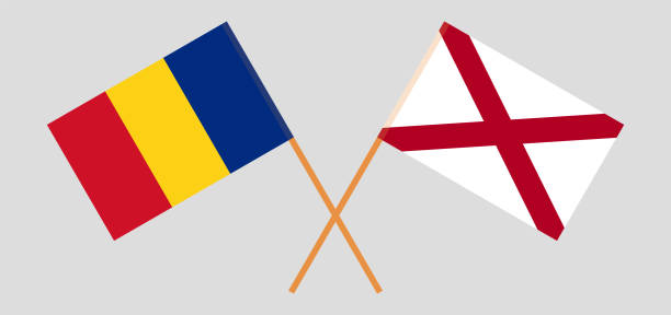 Crossed flags of Romania and The State of Alabama. Official colors. Correct proportion Crossed flags of Romania and The State of Alabama. Official colors. Correct proportion. Vector illustration alabama football stock illustrations