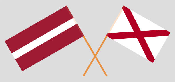 Crossed flags of Latvia and The State of Alabama. Official colors. Correct proportion Crossed flags of Latvia and The State of Alabama. Official colors. Correct proportion. Vector illustration alabama football stock illustrations