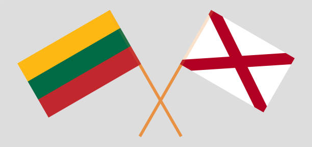 Crossed flags of Lithuania and The State of Alabama. Official colors. Correct proportion Crossed flags of Lithuania and The State of Alabama. Official colors. Correct proportion. Vector illustration alabama football stock illustrations