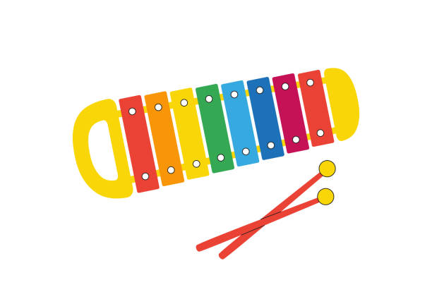 illustrazioni stock, clip art, cartoni animati e icone di tendenza di divertente giocattolo musicale per bambini. xilofono vettoriale dei cartoni animati - xylophone toy percussion instrument color intensity