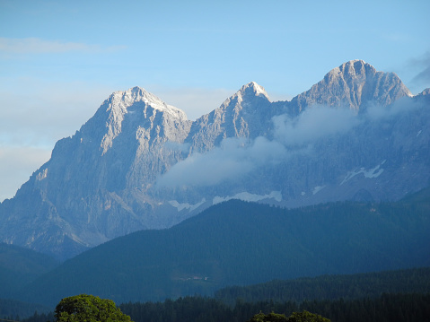 A beautiful view over three mountain peaks in Austria.