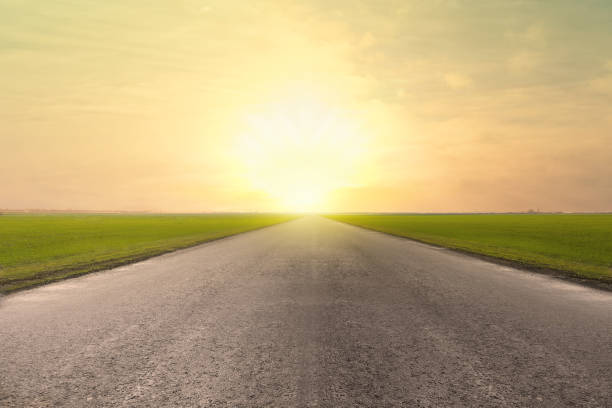 istock Road trip. Beautiful view of asphalt highway at sunset 1352468657