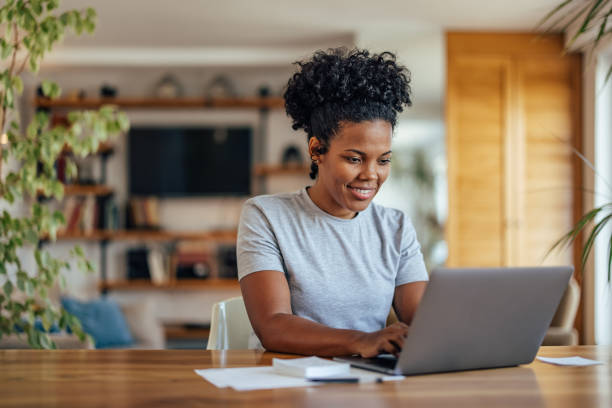 Enthusiastic african-american woman, starting her work day