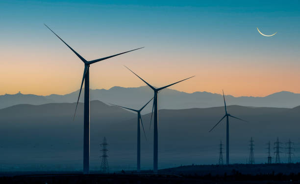 windräder in der wüste von atacama - renewable energy photography color image horizontal stock-fotos und bilder