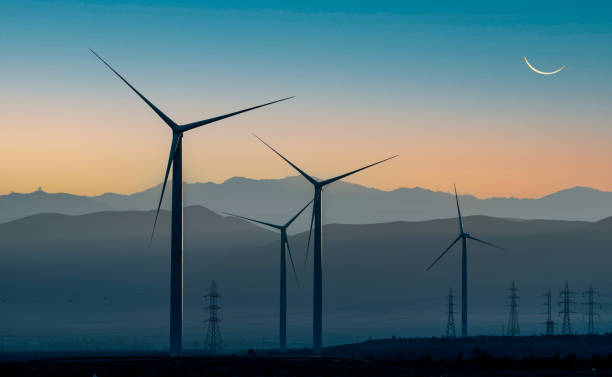 turbine eoliche nel deserto di atacama - renewable energy photography color image horizontal foto e immagini stock