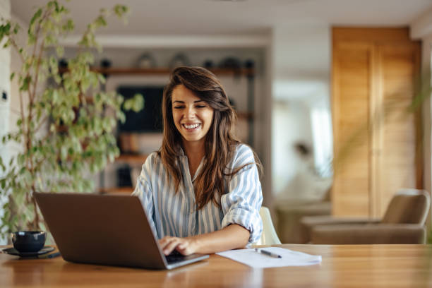 istock Dilligent caucasian woman, busily working, at home 1352473201