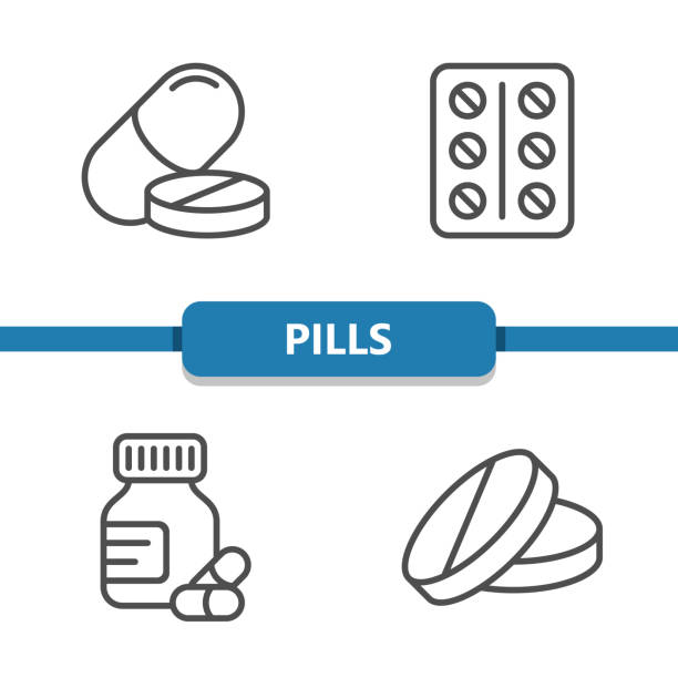 pigułki ikony - leki, pigułki, narkotyki - pill bottle nutritional supplement pill medicine stock illustrations