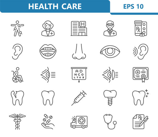 gesundheitswesen, gesundheitswesen, medizin, krankenhaus icons - sehkraft stock-grafiken, -clipart, -cartoons und -symbole