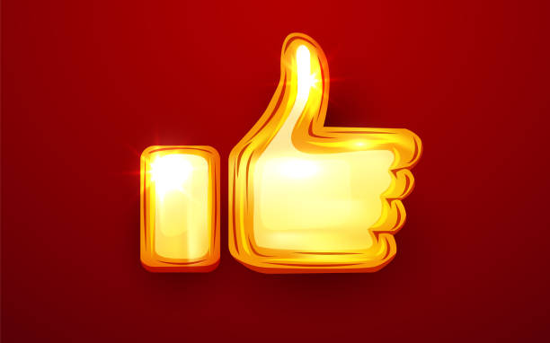 Golden like icon. Thumbs up approve symbol. Golden like icon. Thumbs up approve symbol. Vector illustration thumbs up 3d stock illustrations