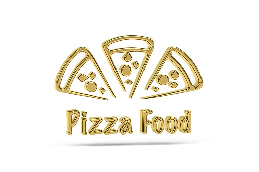 Golden 3d pizza icon isolated on white background - 3d render