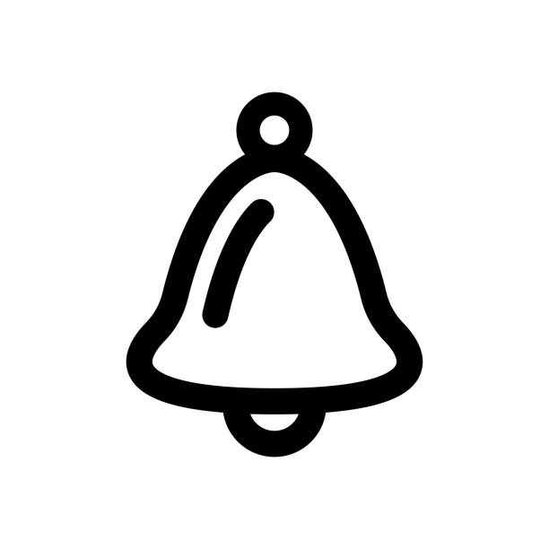 Bell icon. Black contour linear silhouette. Front side view. Vector simple flat graphic illustration. The isolated object on a white background. Isolate. Bell icon. Black contour linear silhouette. Front side view. Vector simple flat graphic illustration. The isolated object on a white background. Isolate. jingle bells silhouette stock illustrations