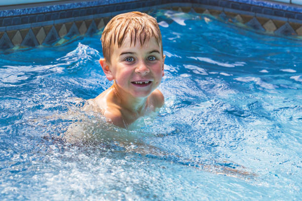 istock child boy having fun in Pool on the summer time 1352481355