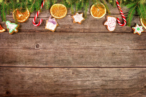 istock Christmas sweet decorations on wooden table 1352481436