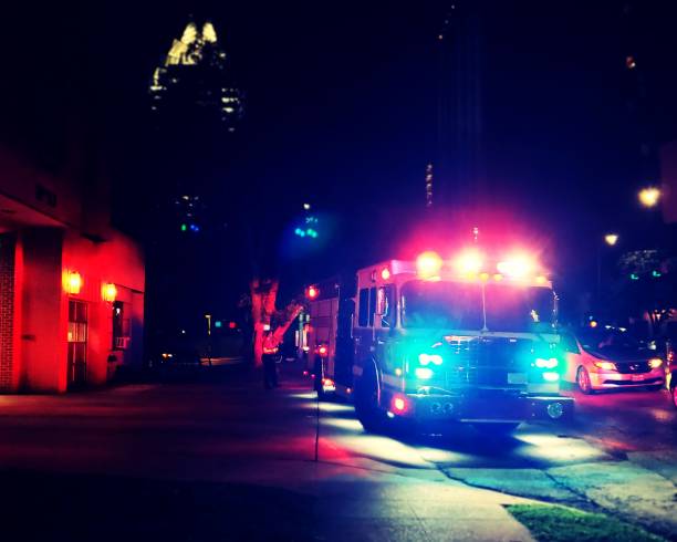 istock City Fire Truck at Night 1352482275