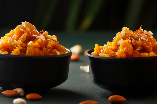 Moong Dal Halwa or Mung Daal Halva is an Indian sweet / dessert recipe, garnished with dry fruits