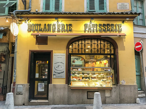 Nice, France - December 11 2019: A traditional boulangerie and patisserie in the Old Town quarter.