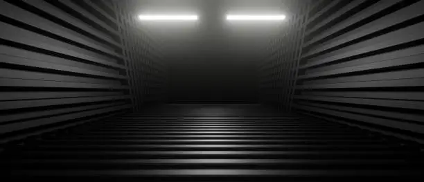 Abstract futuristic large dark empty hall tunnel interior 3d