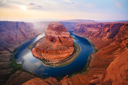 Close to the edge. View at Horseshoe Bend, a meander of Colorado river in Grand Canyon National Park, Arizona, United States.
