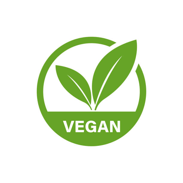 ilustraciones, imágenes clip art, dibujos animados e iconos de stock de icono redondo vegano. logotipo ecológico aislado de la industria alimentaria. vector - vegana