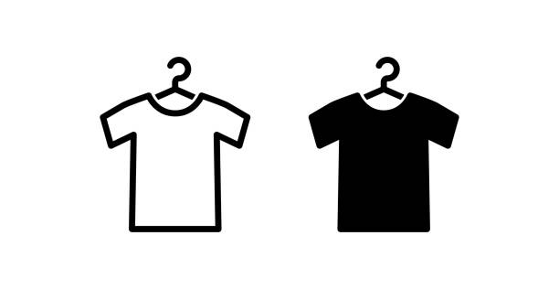 ilustraciones, imágenes clip art, dibujos animados e iconos de stock de icono de la percha de la camiseta - t shirt template shirt symbol