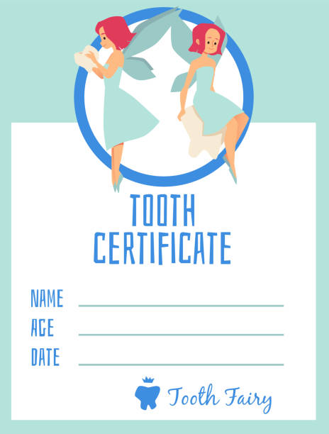 зубной сертификат или квитанция из векторного шаблона зубной феи. веселая игра от детской стоматологической клиники. - toothfairy stock illustrations
