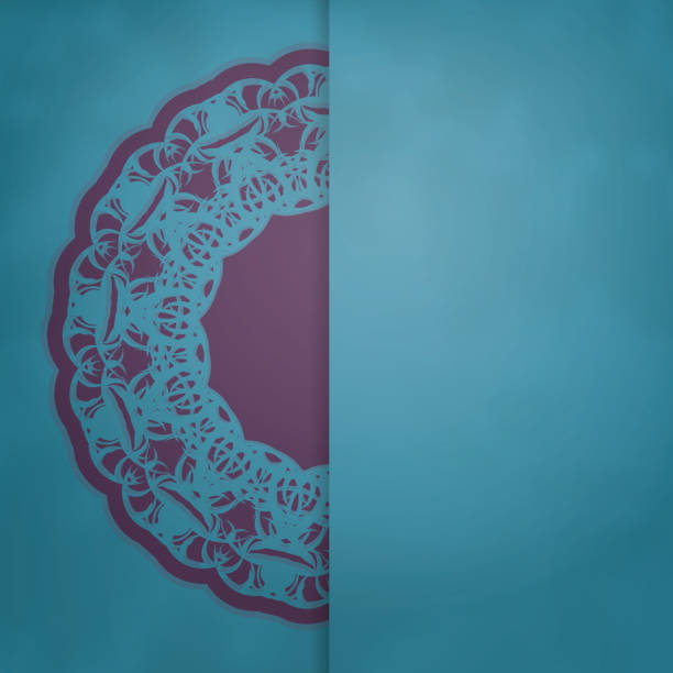 istock Greeting Brochure in turquoise color with abstract purple ornament for your congratulations. 1352503530