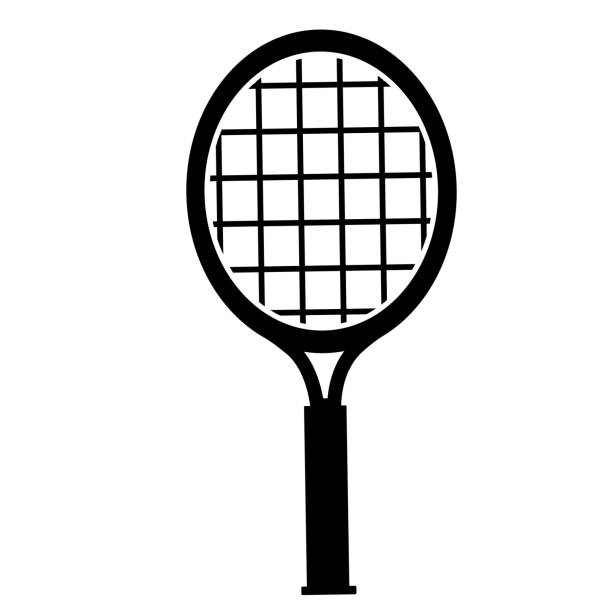 illustrations, cliparts, dessins animés et icônes de raquette tennis icône sport raquette tennis isolé sur blanc - tennis serving silhouette racket