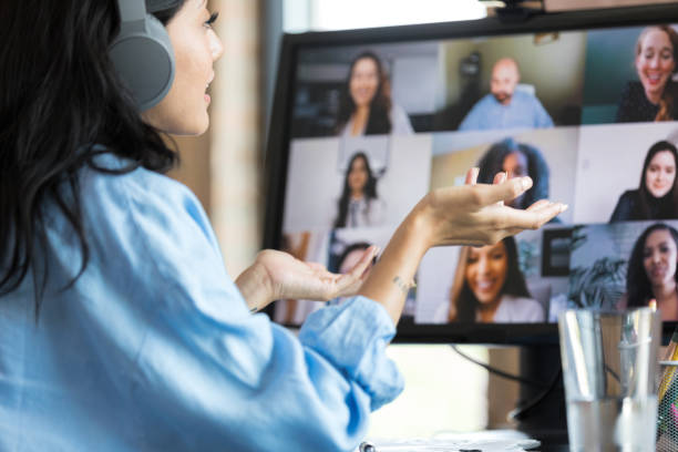 istock Businesswoman makes a point during virtual meeting 1352511974